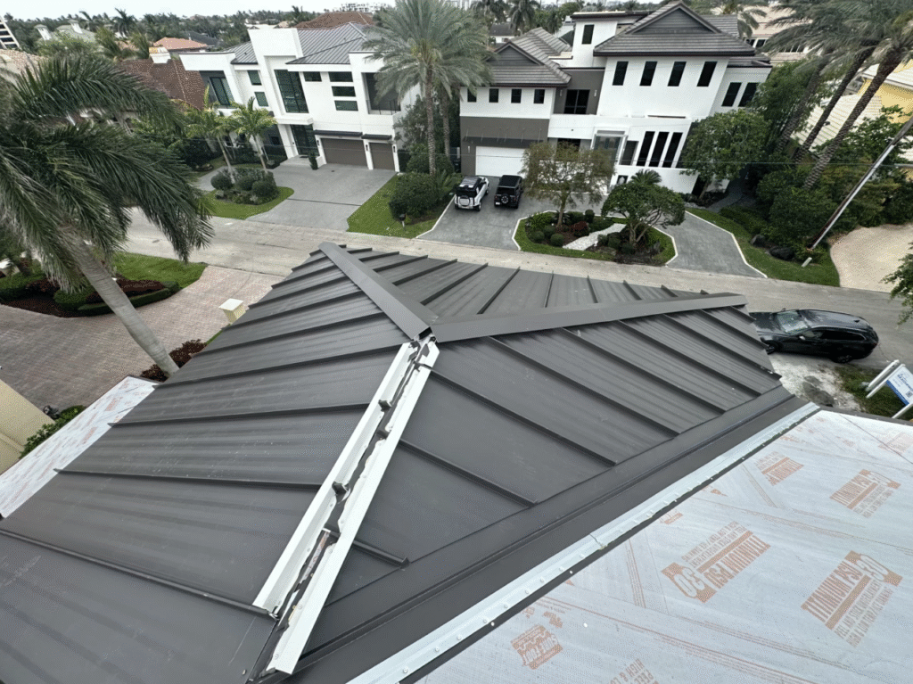 A brand new roof installed on a house