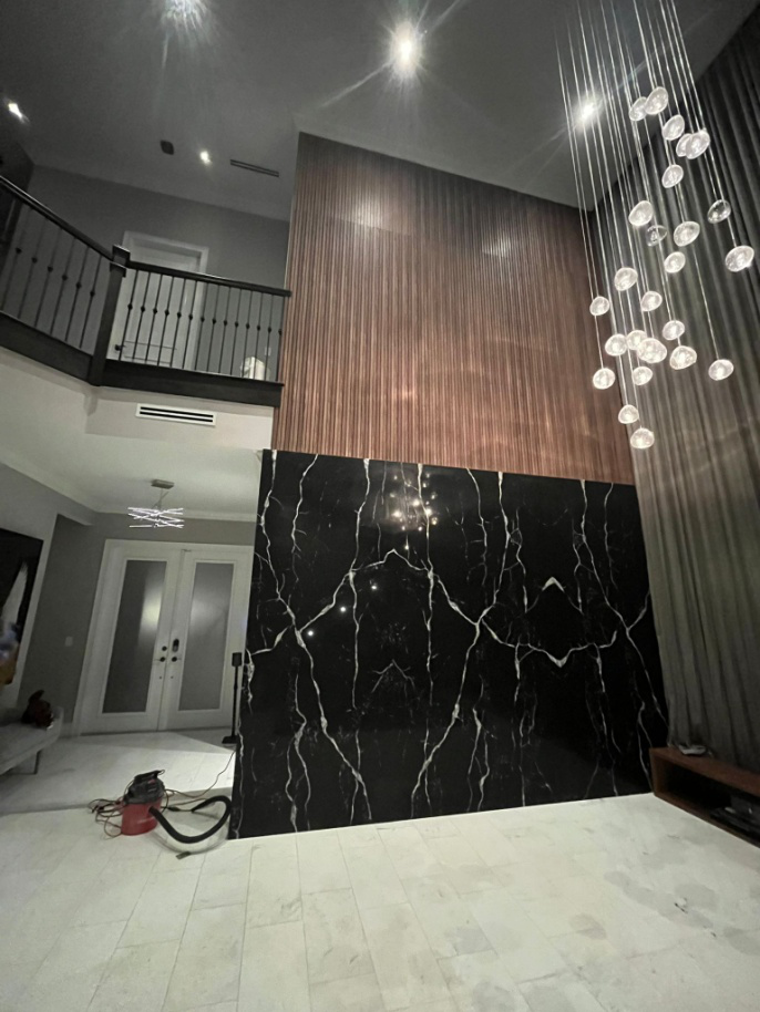 an interior space with wooden accents